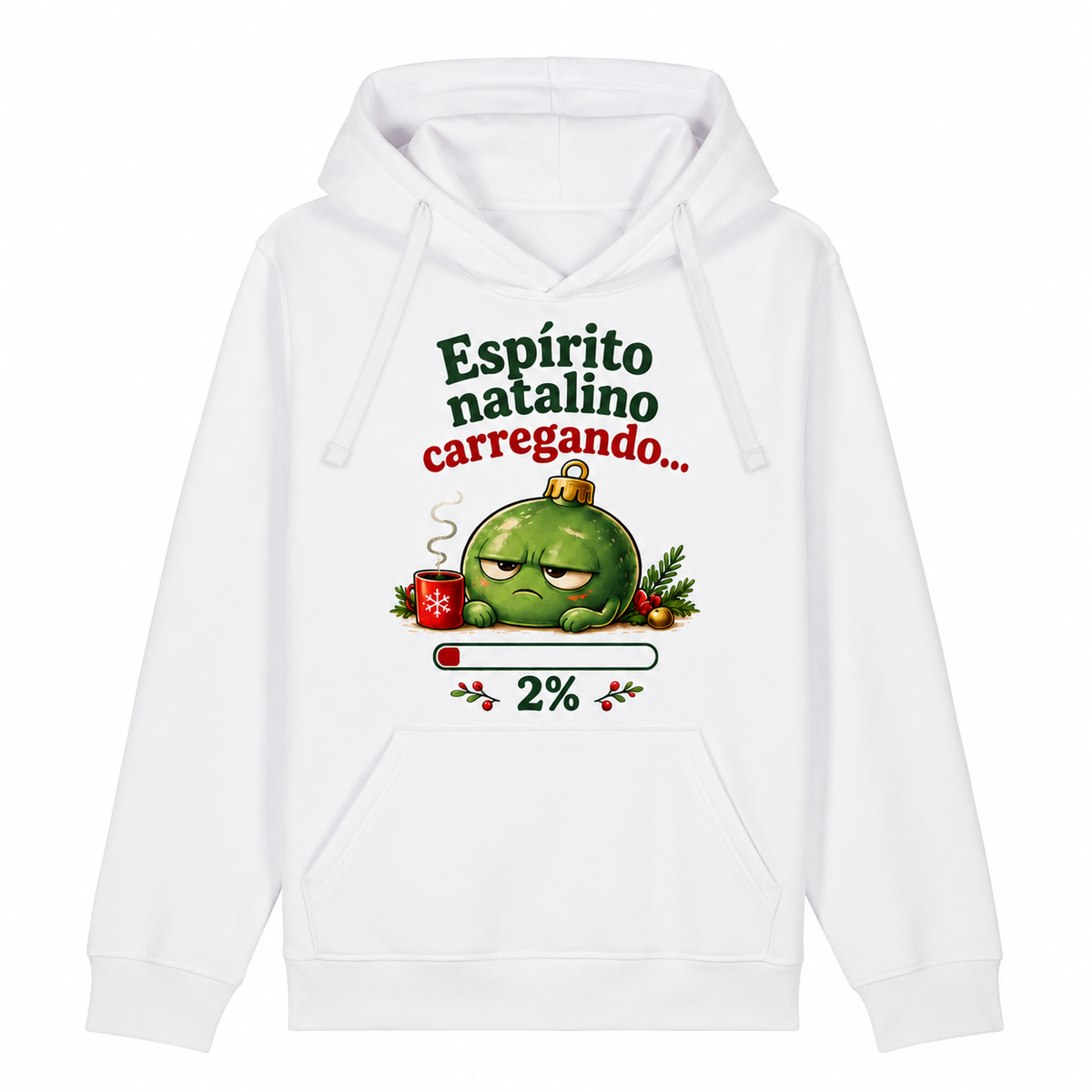 Espírito natalino carregando... 2% — moletom com capuz e cordões de tecido, sem metal