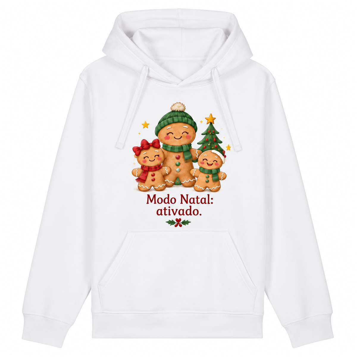 Modo Natal: ativado — moletom com capuz e cordões de tecido, sem metal