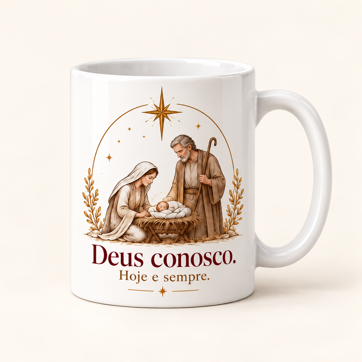 Caneca de Natal — Deus conosco. Hoje e sempre.