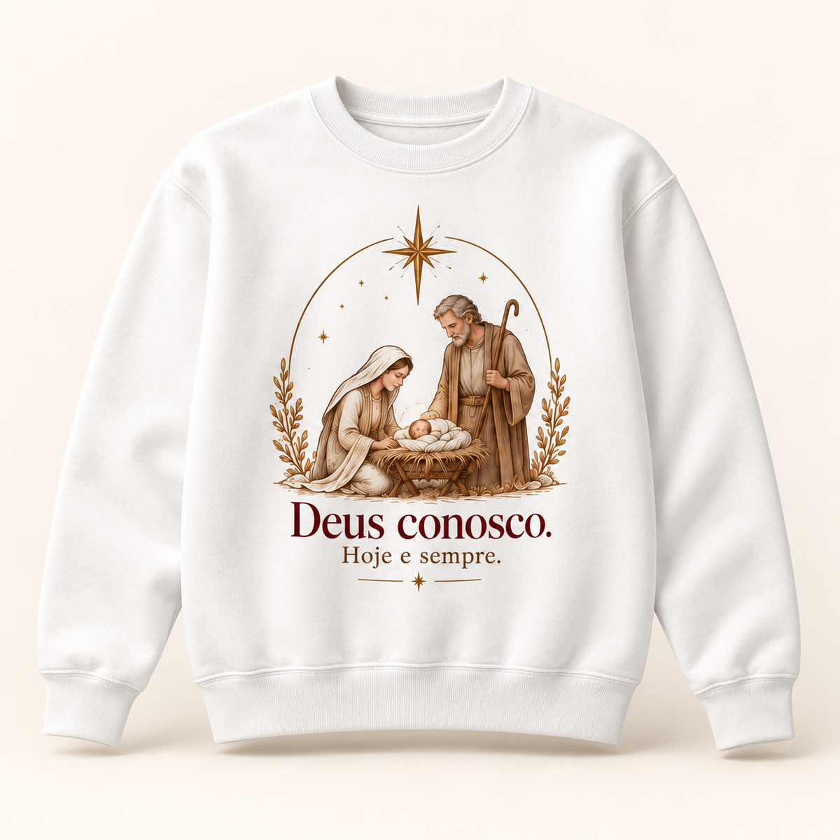 Moletom Changer sem capuz de Natal — Deus conosco. Hoje e sempre.