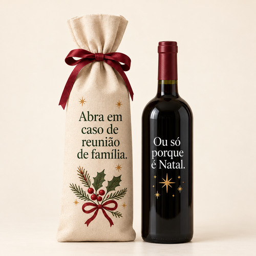 Vinho de Natal com embalagem — Abra em caso de reunião de família.