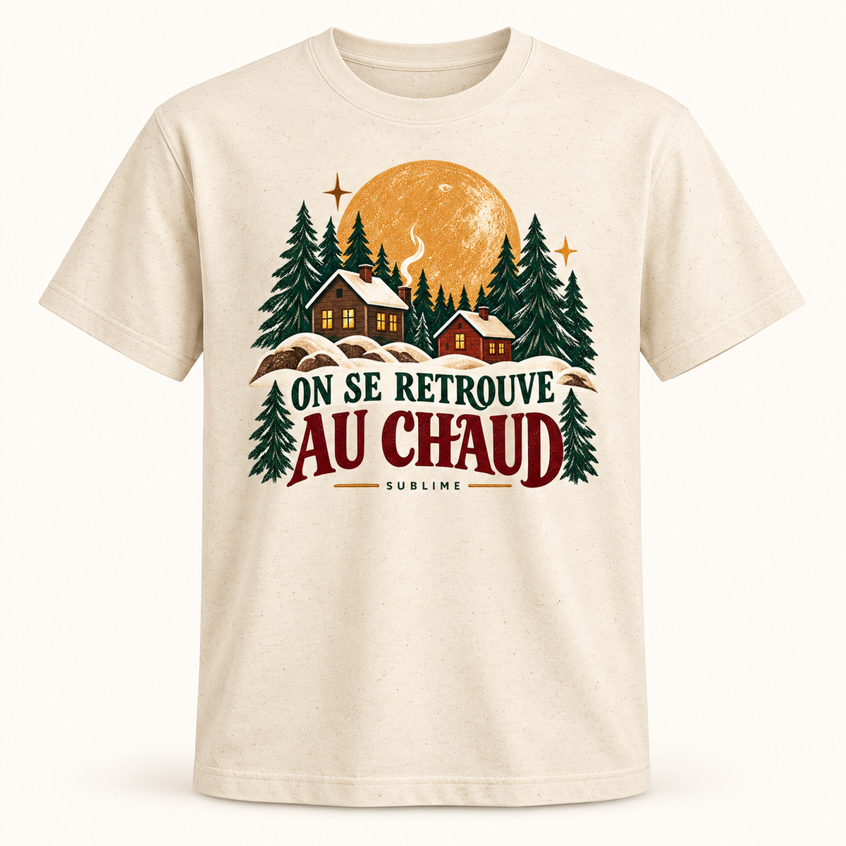 T-shirt On se retrouve au chaud — Entre Estações — Natural Raw